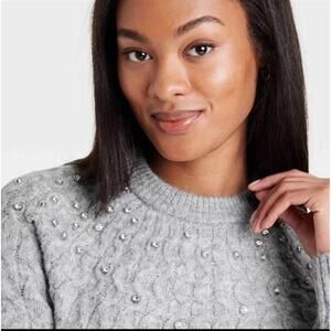 NEW A New Day Women’s 4X Gray Cable Crewneck Rhinestone Pullover Sweater Holiday